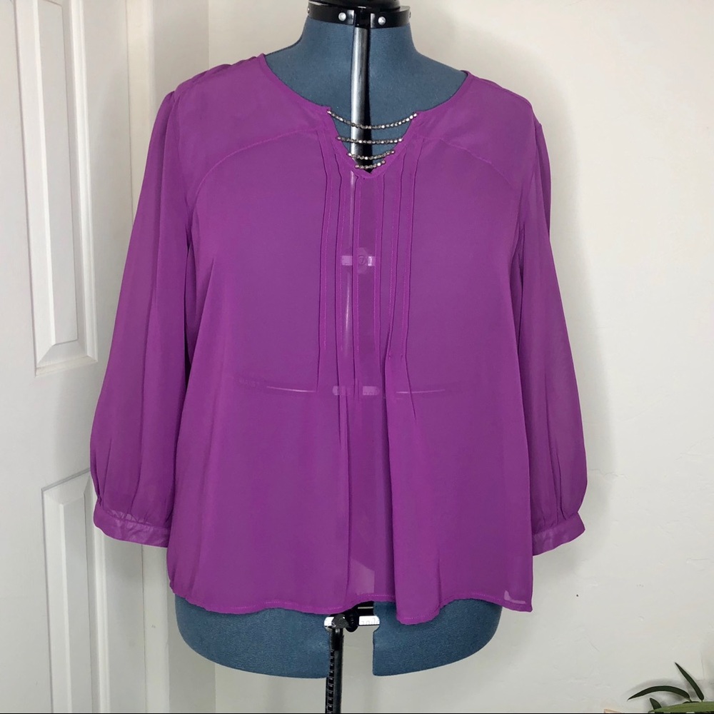 🌵C.O.C Purple Chiffon Bling Front Long Sleeve Top